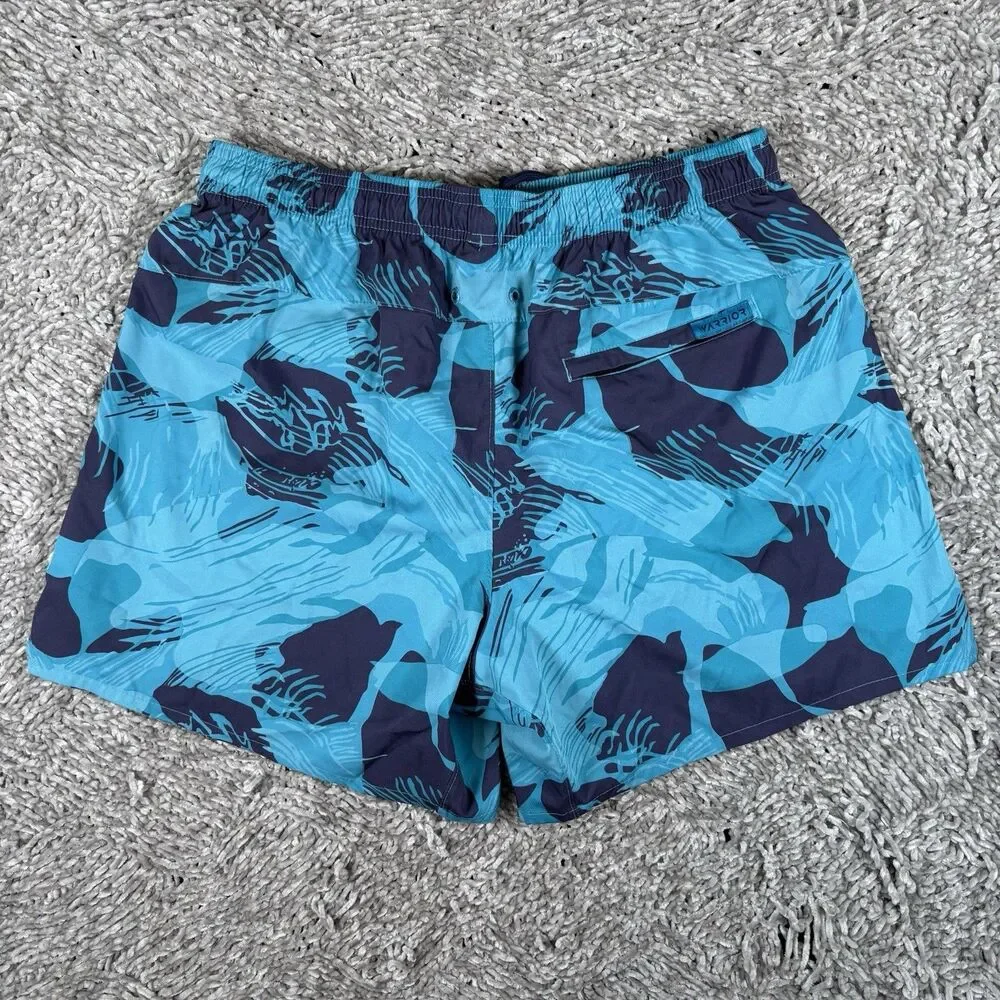 Warrior Hybrid Shorts Mens XL Blue Floral Elastic Waist Drawstring Beach Summer